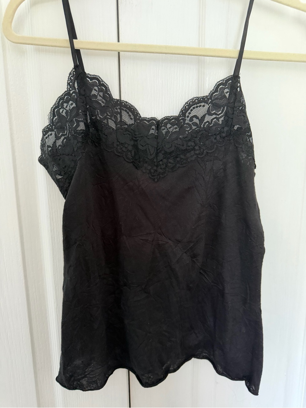 Arden B Black Lace-Trim Satin Camisole